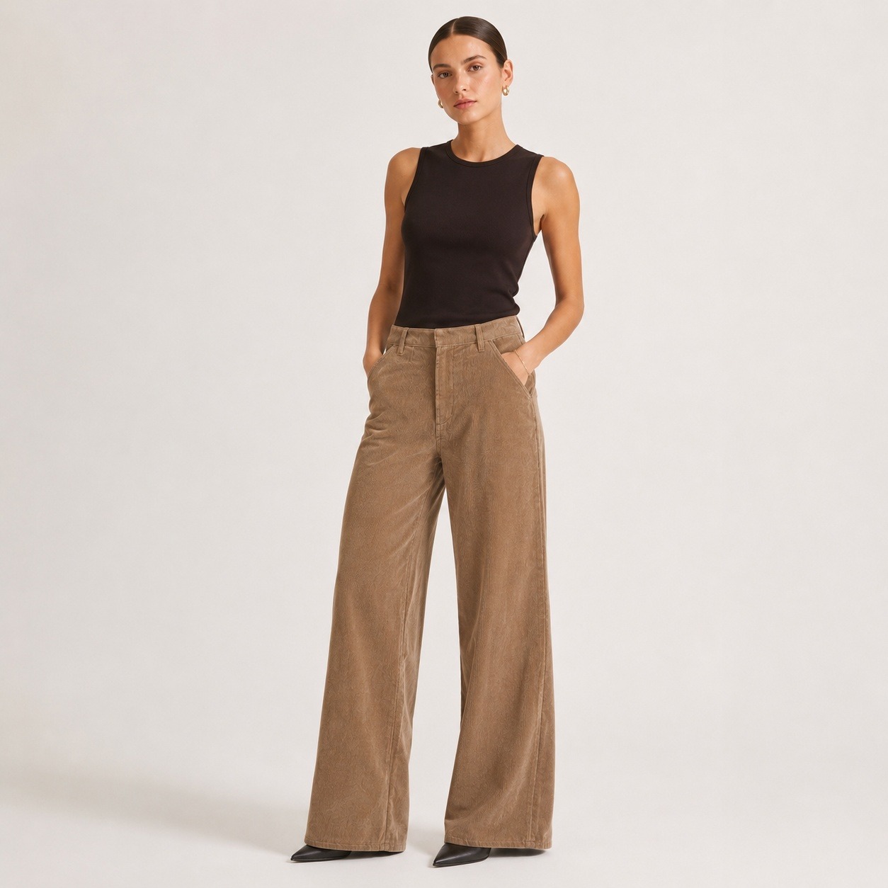 New Citizens Of Humanity Corduroy Wide Leg Pants Taupe Pocket 70s Minimalist 27
